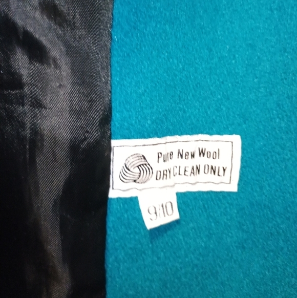 Vintage International Scene Teal Women's Wool Hooded Trench Pea Coat Size 9/10 - Picture 8 of 10